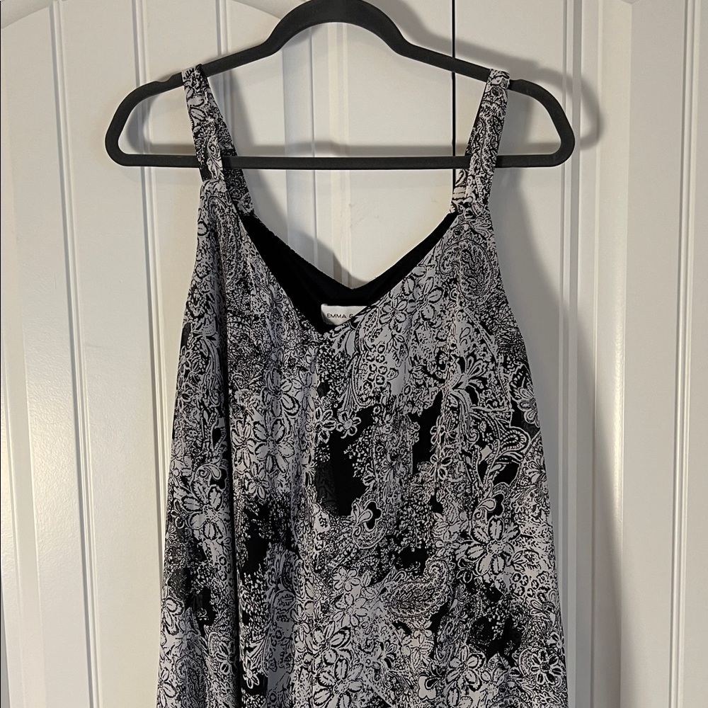 Emma & Michele Black & White Floral Asymmetrical Sleeveless Sun Dress Size 1X - Picture 2 of 6